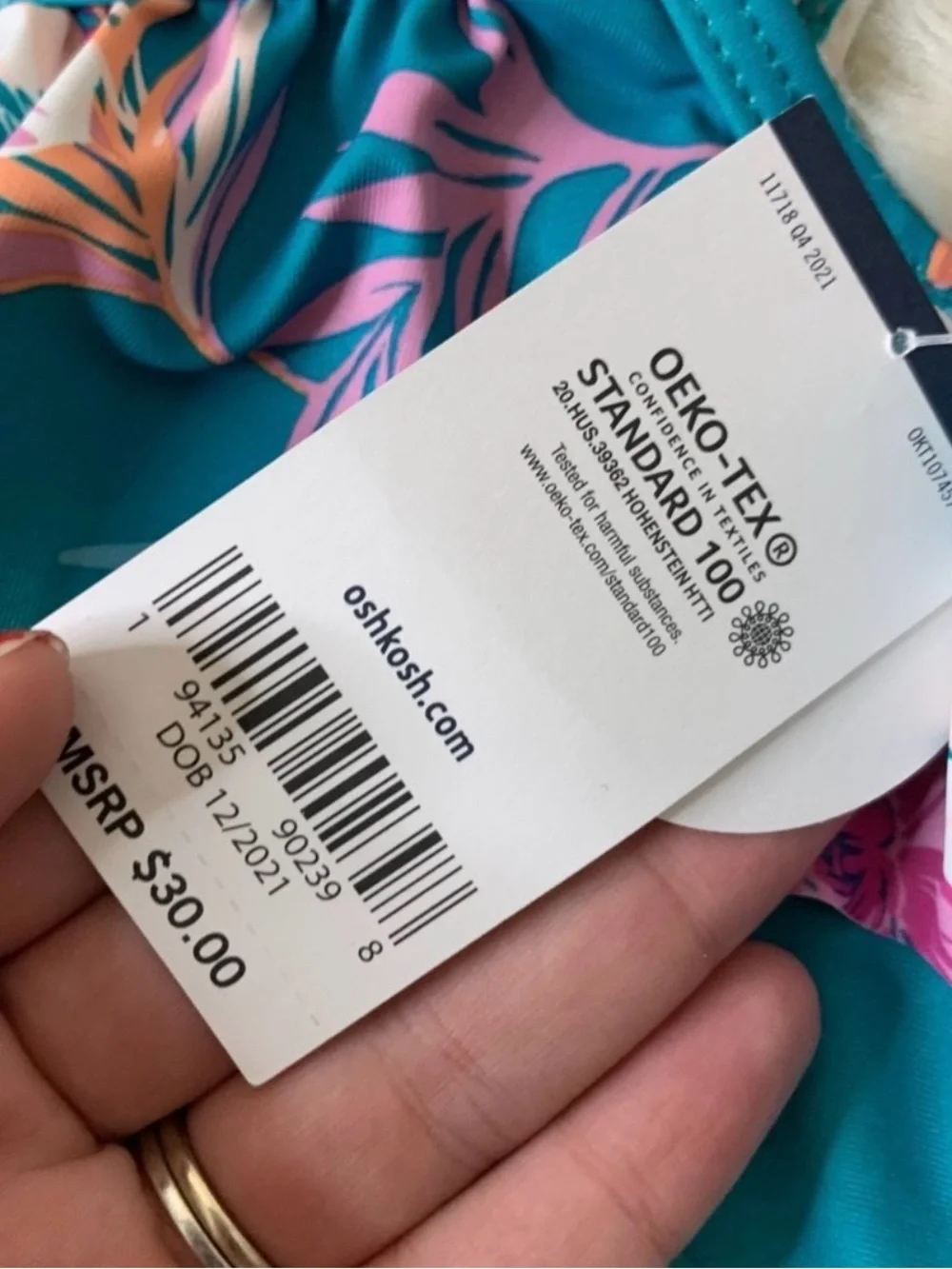 OshKosh B'gosh Teal Floral Tankini Set with Pink & White Accents Size 12M